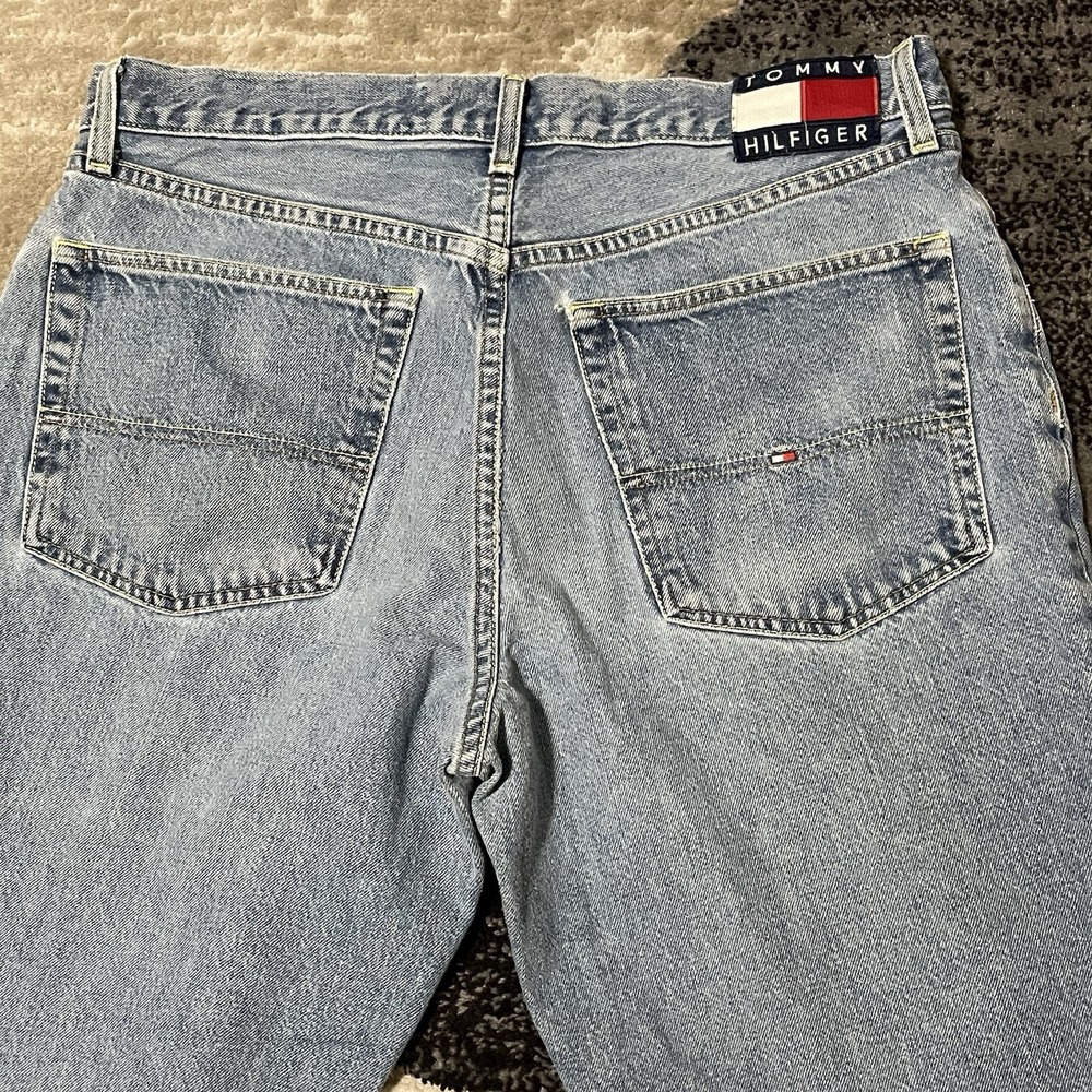 Tommy Hilfiger Baggy Jeans Men 34x30 Blue Denim Skater Wide Leg Grunge Rap VTG - Picture 1 of 15